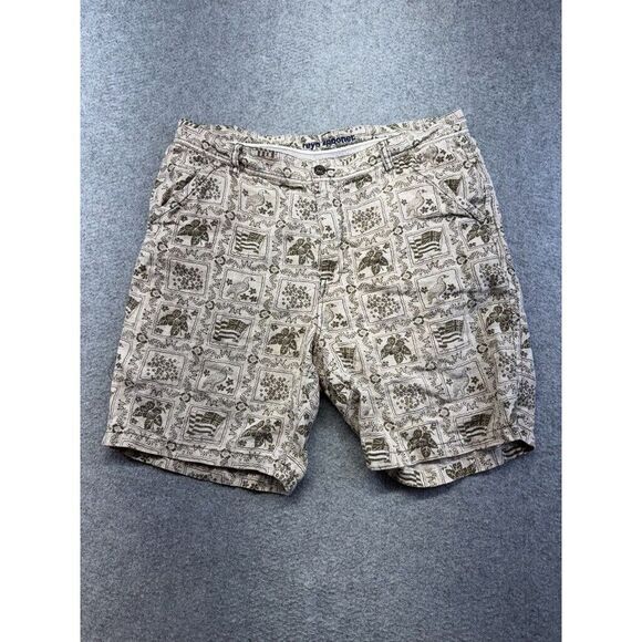 Reyn Spooner‎ Hawaiian Shorts Men's 34 Tan Brown 100% Linen Flag Bird Print - Picture 1 of 8
